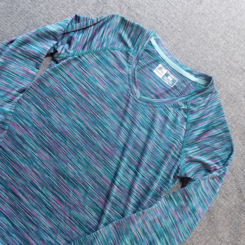 RBX Performance Shirt Womens Small Teal Multi Excellent Space Dye V-Neck Top